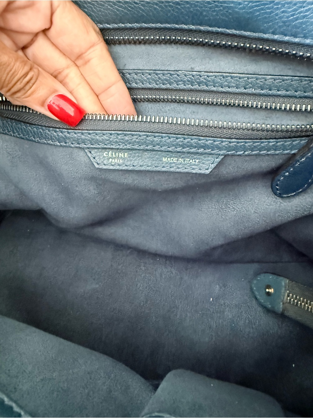 Celine Luggage Tote Blue Pebbled Leather Top Handle Bag - Picture 8 of 15